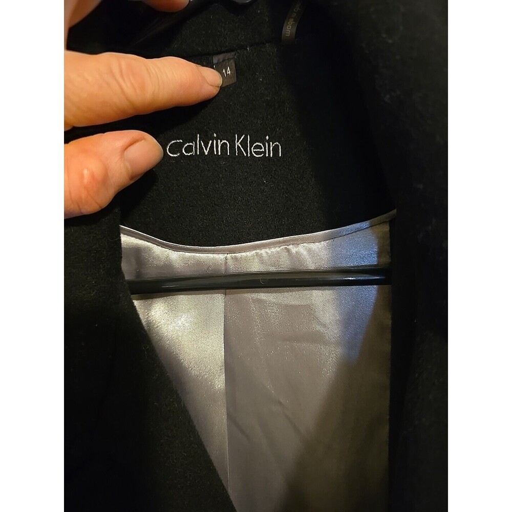 Calvin Klein Jacket Womens Double Breasted 60% Wool Black Pea Coat Size 14 - Picture 2 of 8